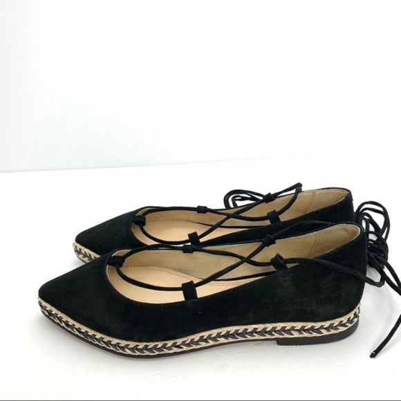 Helia Suede Ankle Lace Up Pointed toe Espadrilles Flats in Black - Picture 6 of 9